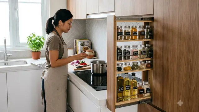Model Dapur dengan Rak Bumbu Tersembunyi