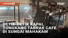 Insiden tabrakan kapal terjadi di Sungai Mahakam, Samarinda, Kalimantan Timur. Sebuah kapal tongkang menabrak cafe di tepian sungai pada Selasa (14/1/2025). Detik-detik insiden terekam kamera warga di lokasi kejadian.