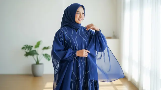 Gamis Batik Kombinasi Tile Polos