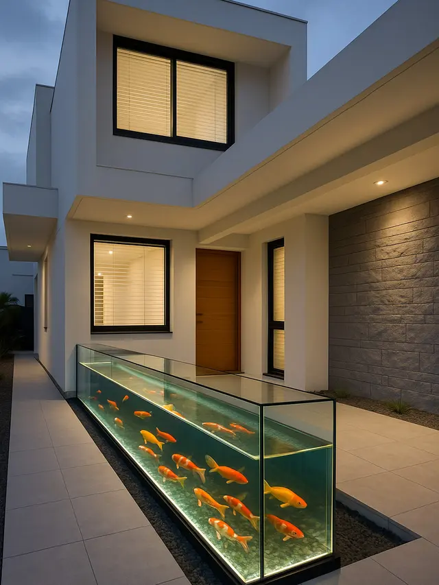 Model Rumah Sederhana dengan Kolam Ikan di Depan (Foto: ChatGPT)