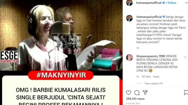 Hotman Paris dengarkan lagu Barbie Kumalasari (https://www.instagram.com/p/CAnq1RYFrRg/)