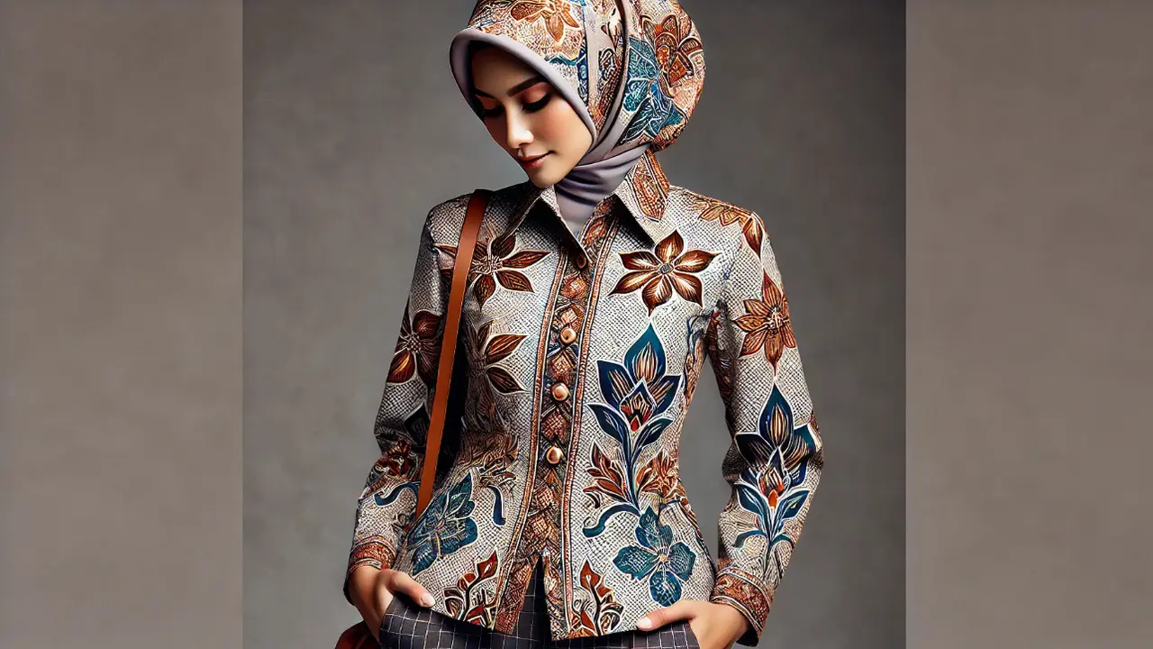 Model Baju Batik Kerja Wanita Berhijab (Foto: Rizka Nur Laily via ChatGPT)