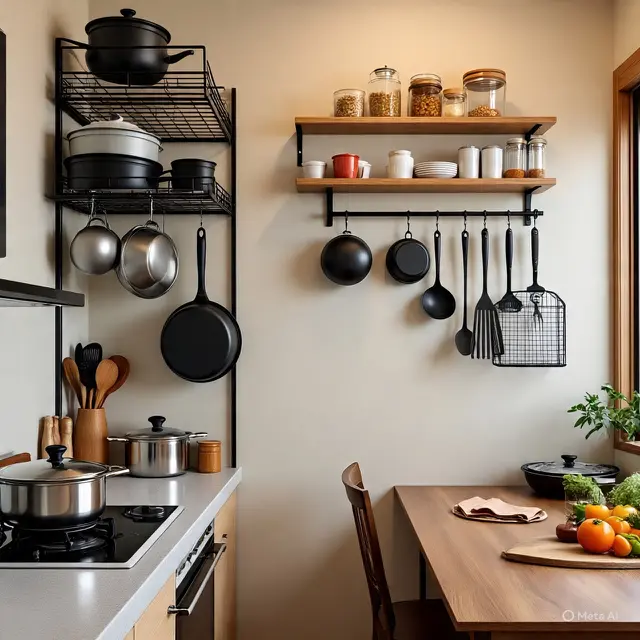 Dapur Rumah Lahan Sempit Pakai Rak Besi Multifungsi