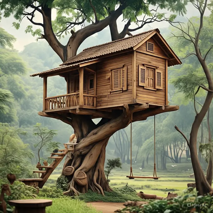 Rumah Kayu Sederhana di Pohon
