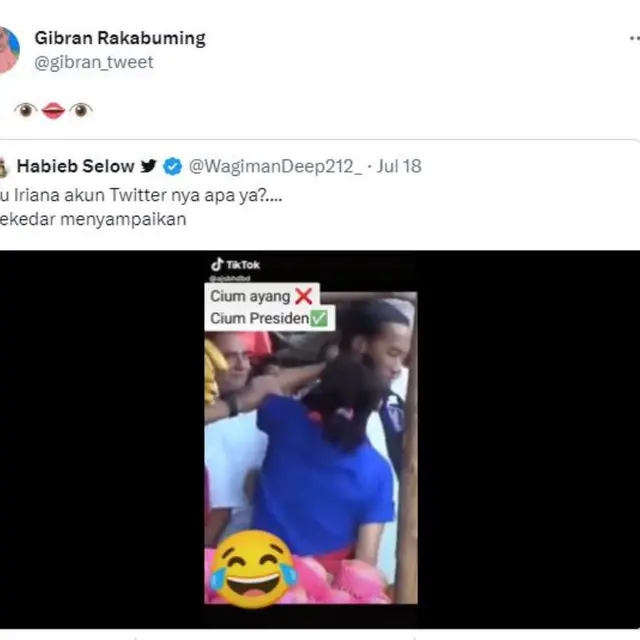 Gibran Rakabuming Bagikan Ulang Video Jokowi Dicium Emak-Emak, Warganet Ungkit Saat Suami Selvi Ananda Dicium Pria Berkumis