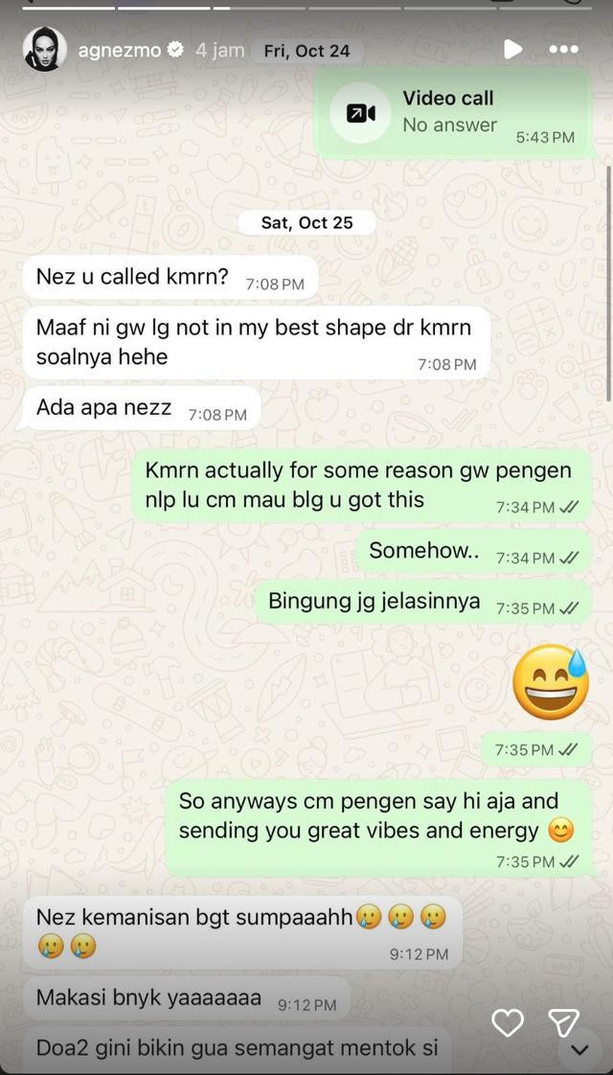 Agnez Mo Unggah Percakapan Haru Bareng Vidi Aldiano: Gue Telepon Cuma Mau Bilang Kamu Pasti Bisa!
