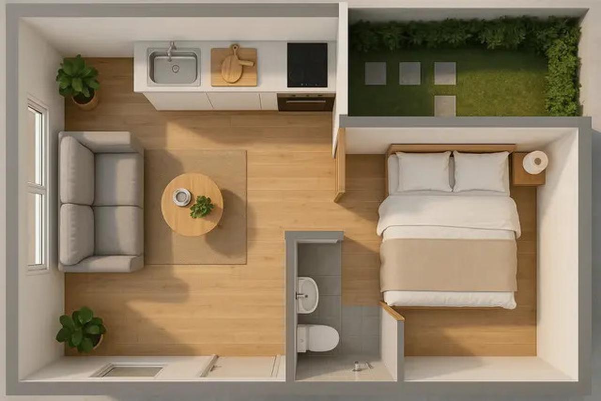 5 Desain Rumah Tipe 21 dengan Taman Belakang Kecil yang Efisien