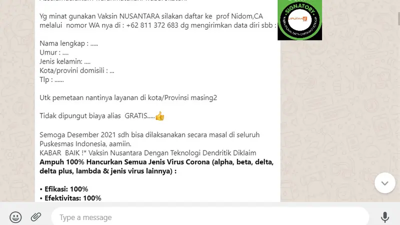 Cek Fakta Liputan6.com menemukan informasi terkait pendaftaran penerima vaksin Nusantara