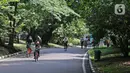 Pengunjung bersepeda di Kebun Raya Bogor, Jawa Barat, Selasa (7/7/2020). Kebun Raya Bogor menerapkan pemesanan tiket secara daring serta kapasitas pengunjung dibatasi hanya 50 persen. (Liputan6.com/Herman Zakharia)