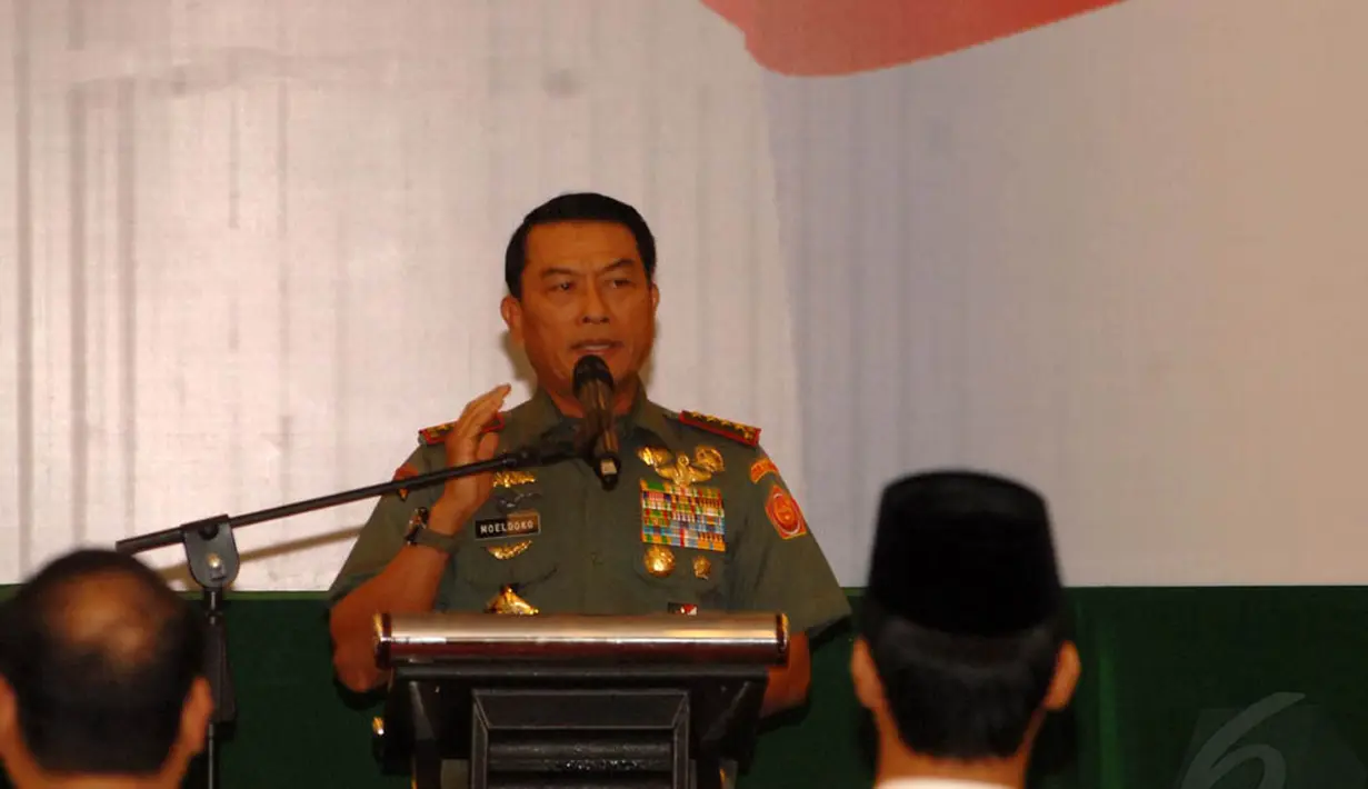 Panglima TNI Jenderal Moeldoko menyampaikan pidato saat acara deklarasi damai, di Balai Kartini, Jakarta, (20/7/14) (Liputan6.com/Miftahul Hayat)