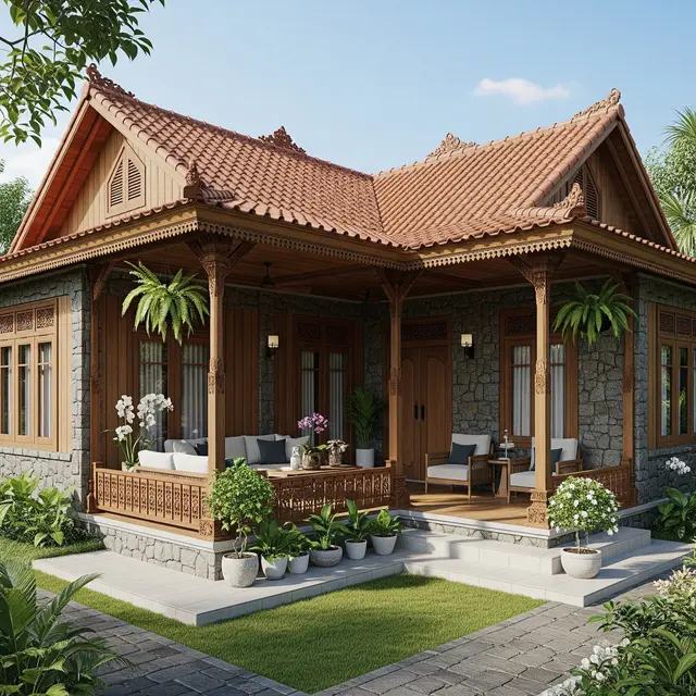 Model Rumah Desa Lahan Hook dengan Teras Sudut
