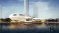 Salah satu usulan desain konsep Lucas Museum dengan lokasi di Treasure Island di San Francisco, AS (1/3). Lucas Museum nantinya akan menampilkan koleksi seni pribadi sang pembuat film legendaris, George Lucas. (Lucas Museum of Narrative Art via AP)