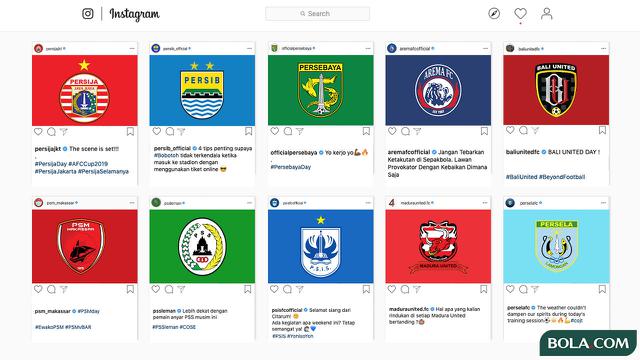 Instagram Klub Indonesia (Persib Bandung, Persija Jakarta, Persebaya Surabaya, Arema FC, Bali United, PSM Makassar, PSS Sleman, PSIS Semarang, Madura United, Persela Lamongan)