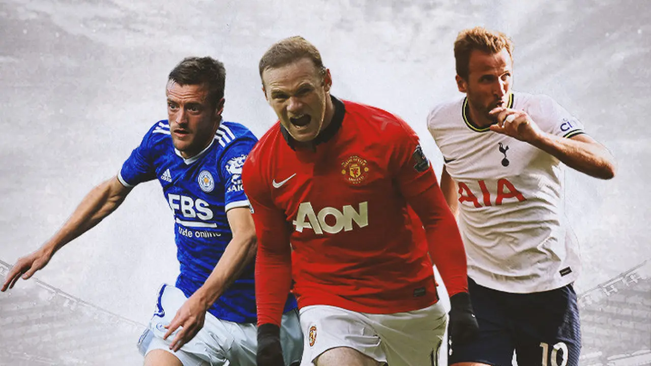 Ilustrasi - Jamie Vardy, Wayne Rooney, Harry Kane