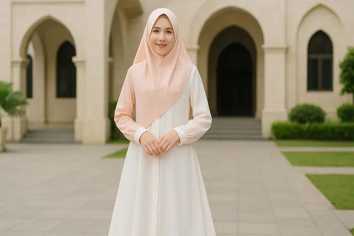 8 Pilihan Model Gamis Syari Polos Kombinasi 2 Warna Terbaru