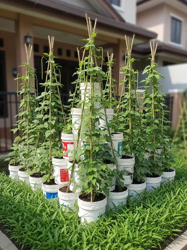 Ide Kebun Vertikal Kombinasi Kacang-Kacangan Pakai Ember Bekas
