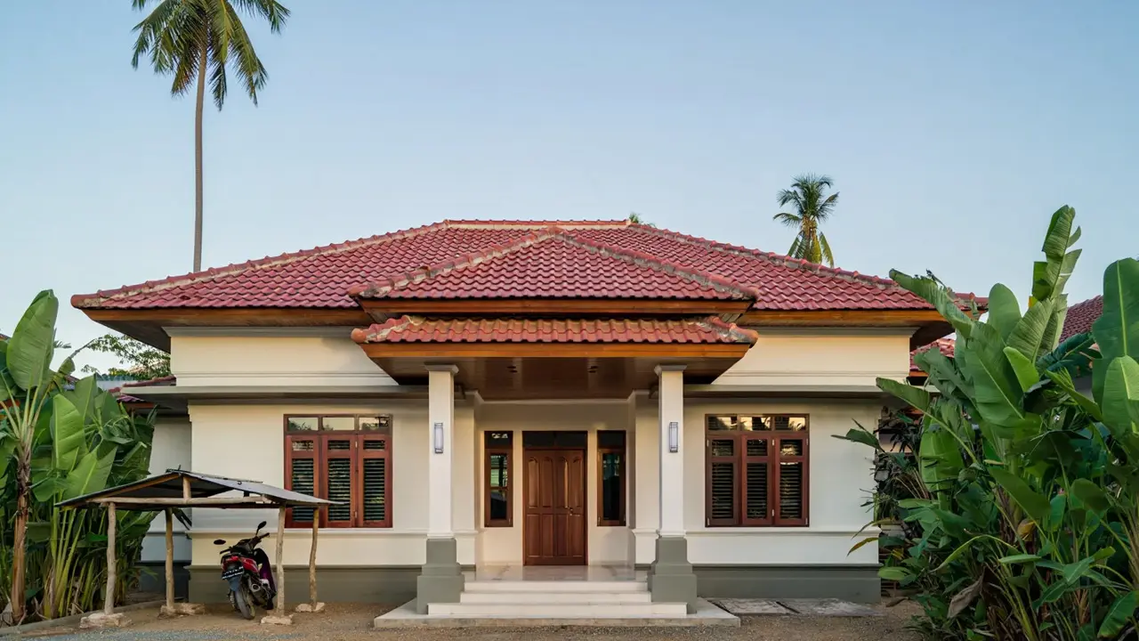 Model Rumah Murah Tapi Elegan dengan Atap Genteng 2025 di Kampung/Ilustrasi AI