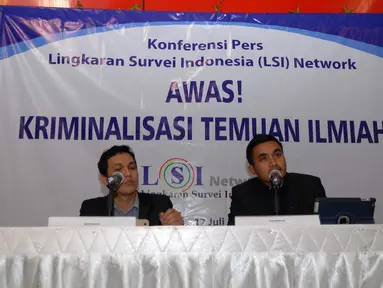 Lingkaran Survei Indonesia (LSI)  menggelar konferensi pers mengenai kriminalisasi temuan ilmiah (Liputan6.com/Miftahul Hayat)