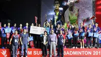 Tim putri PB Mutiara Cardinal Bandung merebut gelar juara Djarum Superliga Badminton 2019 setelah mengalahkan Jaya Raya di Sabuga, Bandung, Sabtu (23/2/2019). (PBSI)