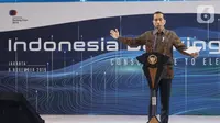 Presiden Joko Widodo memberi sambutan saat menghadiri Indonesia Banking Expo (IBEX) 2019 di Jakarta, Rabu (26/11/2019). IBEX 2019 untuk memberi rekomendasi terkait konsolidasi keuangan dan bisnis fintech guna menciptakan ekosistem keuangan yang kuat, efektif dan efisien. (Liputan6.com/Angga Yuniar)