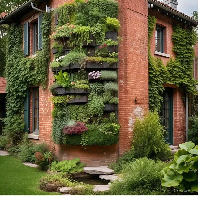 Rumah Bata Merah dengan Taman Vertikal