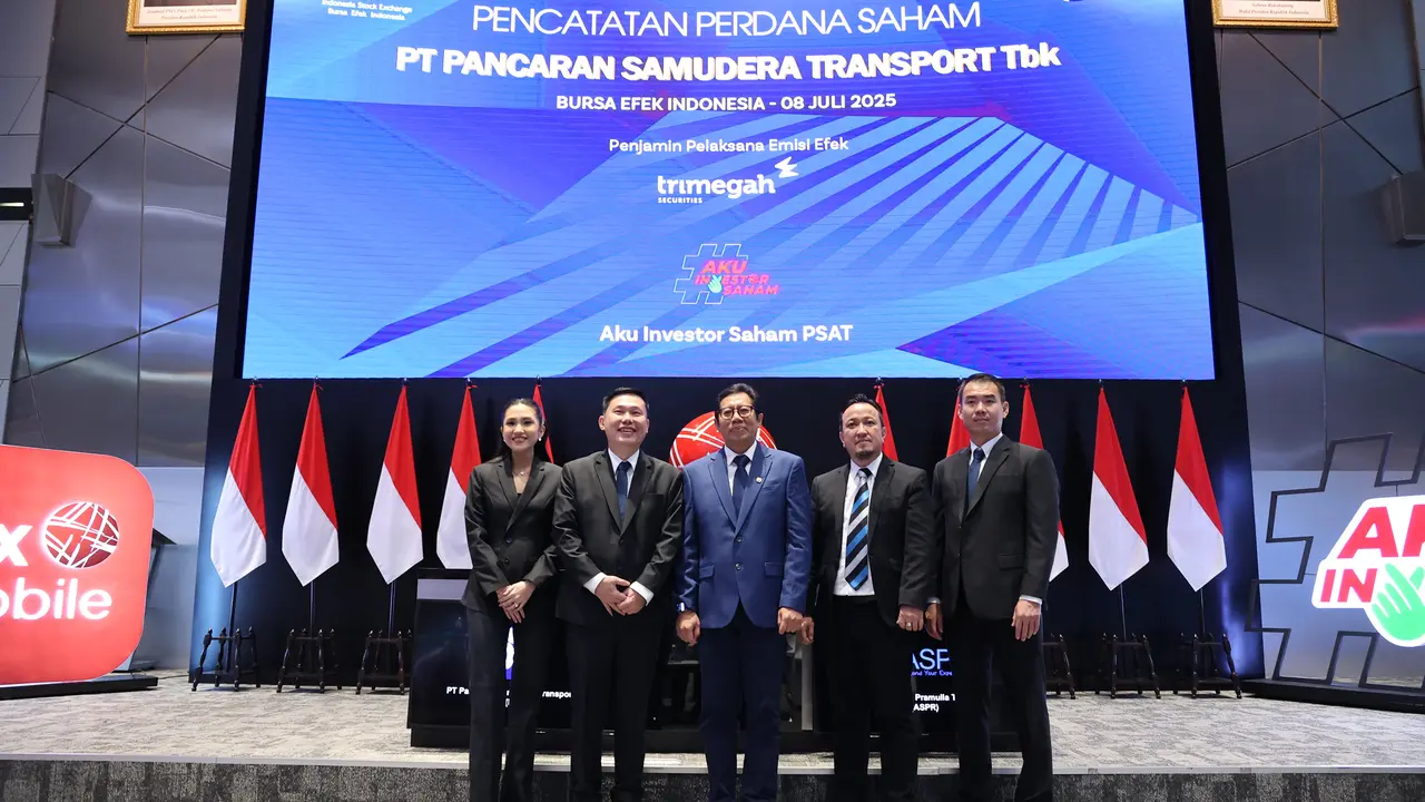 Pencatatan perdana saham PT Pancaran Samudera Transport Tbk (PSAT), Selasa (8/7/2025). (Foto: BEI)
