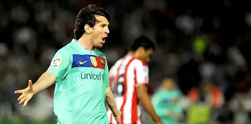 Lionel Messi mencetak hattrick ke gawang Almeria. (AFP/Jorge Guerrero)