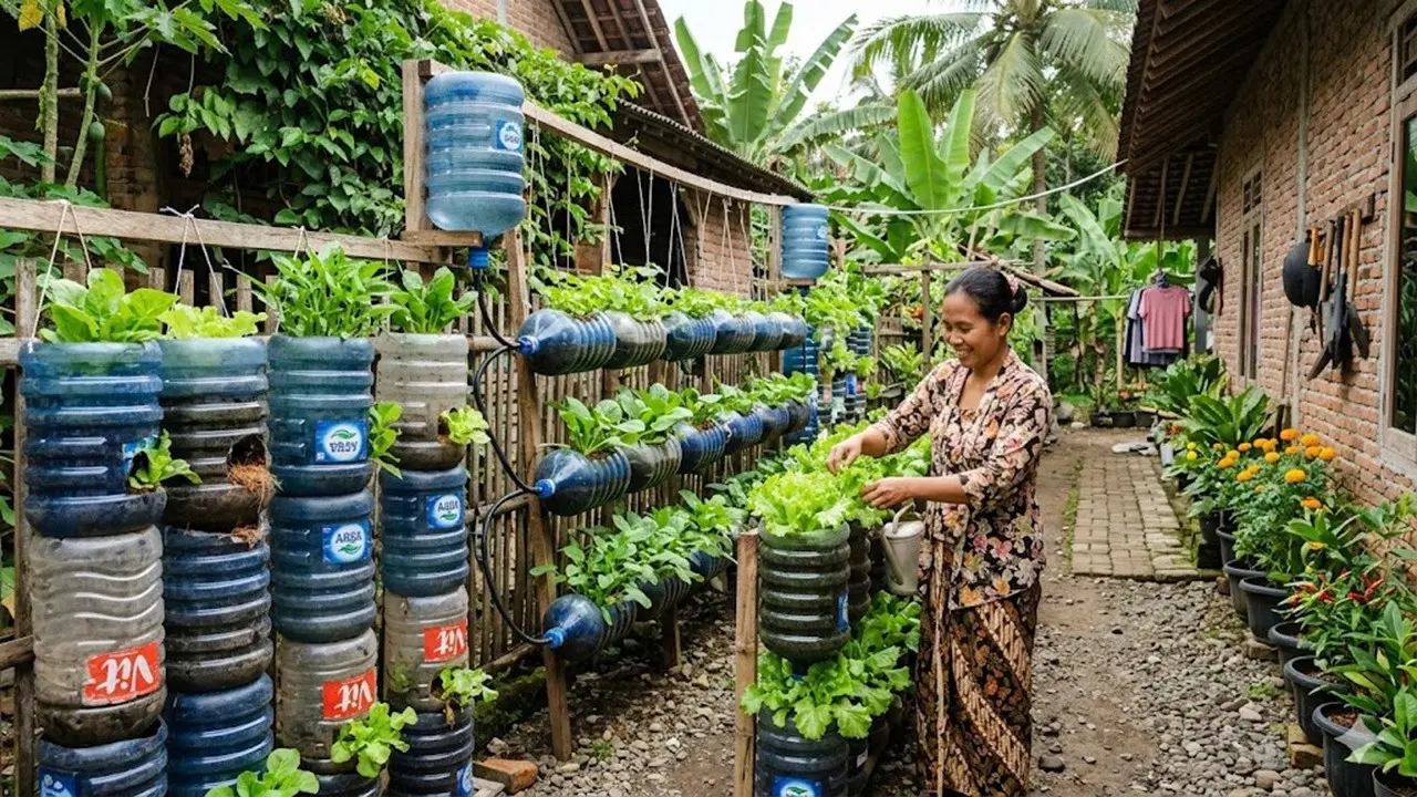 Kebun Hidroponik dari Galon Bekas Tanpa Listrik