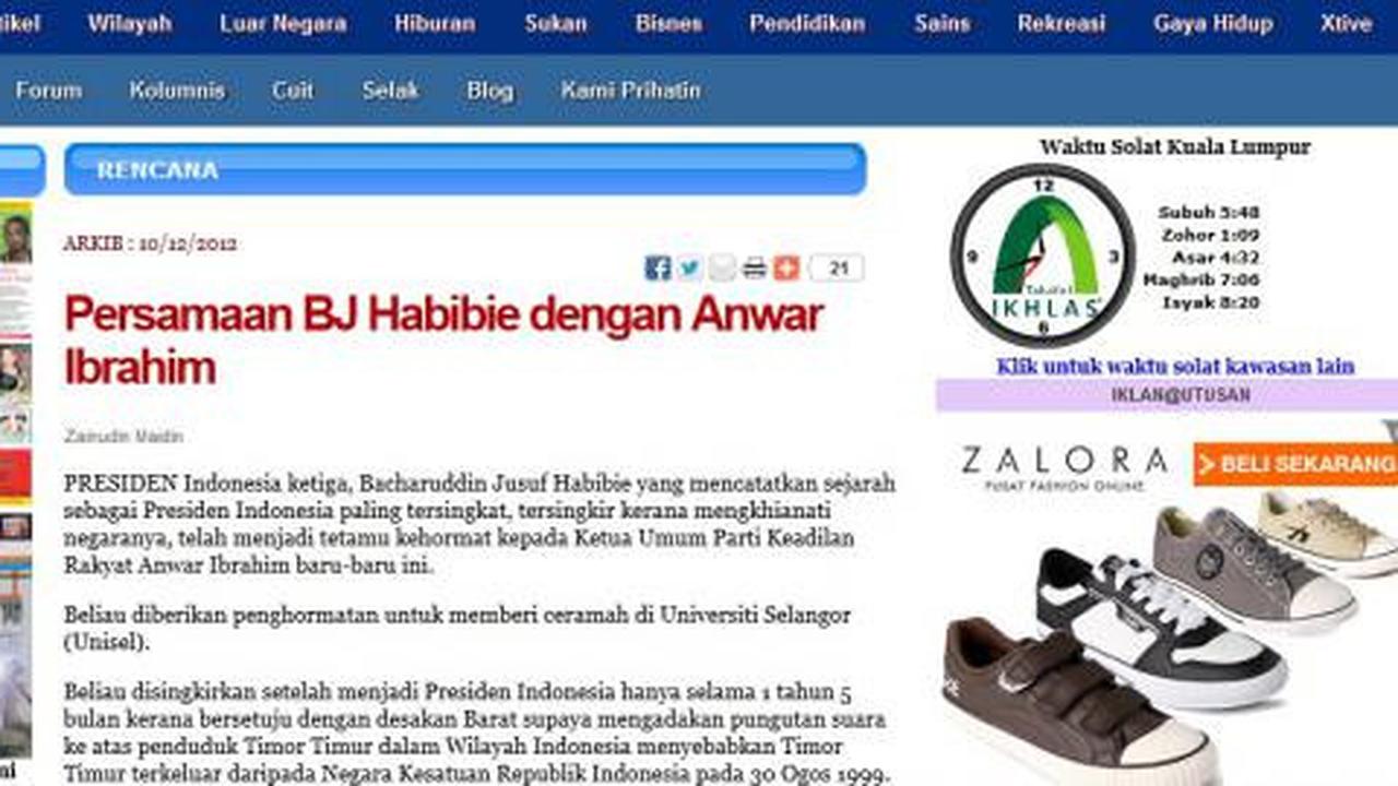 Artikel Habibie pengkhianat bangsa di Utusan diblokir 