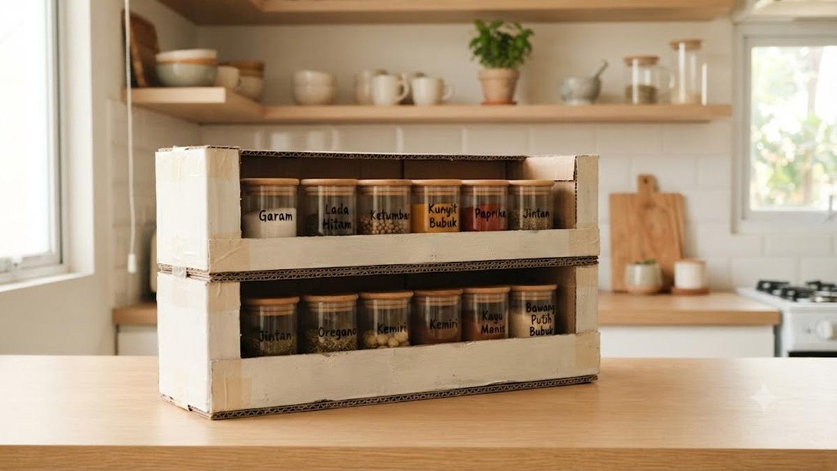 Cara Membuat Rak Bumbu dari Kardus Bekas agar Dapur Terlihat Lebih Luas