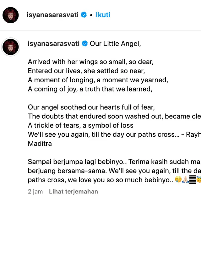 Unggahan Isyana Sarasvati. (Foto: Dok. Instagram @isyanasarasvati)