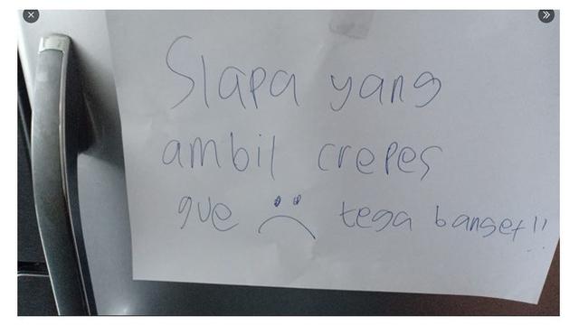 6 Tulisan Sindir Anak Kos yang Ambil Makanan Tanpa Izin Ini Bikin Senyum Miris