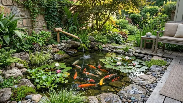 Teras dengan Kolam Ikan Kecil