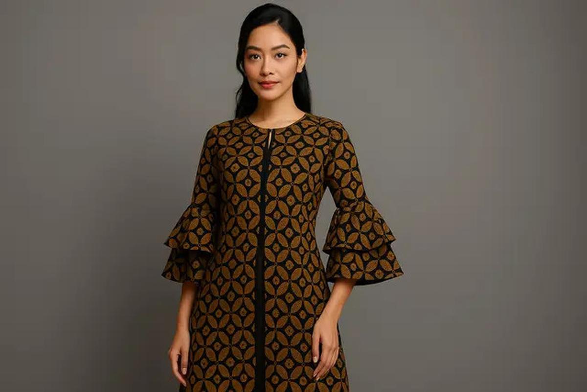 7 Model Baju Batik Lengan Lonceng Dua Tingkat Motif Kawung Modern, Anggun dan Elegan