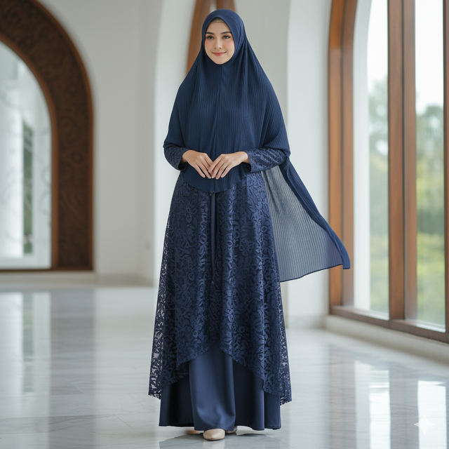 Mujer vistiendo abaya azul marino (Gemini AI)