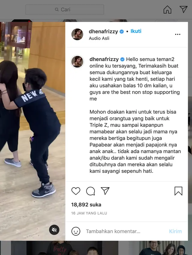 Unggahan Dhena Devanka. (Foto: Instagram @dhenafrizzy)