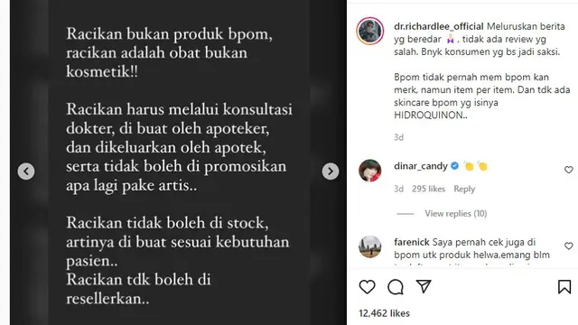 Unggahan dr Richard Lee di Instagram