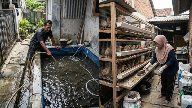 Perbandingan Ternak Lele vs Puyuh di Lahan Sempit (Foto: Gemini AI)
