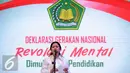 Menko PMK, Puan Maharani memberikan pidato sambutan pada Deklarasi Gerakan Nasional Revolusi Mental Dimulai dari Pendidikan di Senayan Jakarta, Selasa (15/12/2015). Deklarasi dihadiri ribuan peserta dari unsur Kemenag. (Liputan6.com/Helmi Fithriansyah)