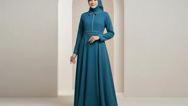 Gamis A-Line Simple dengan Detail Piping Keemasan