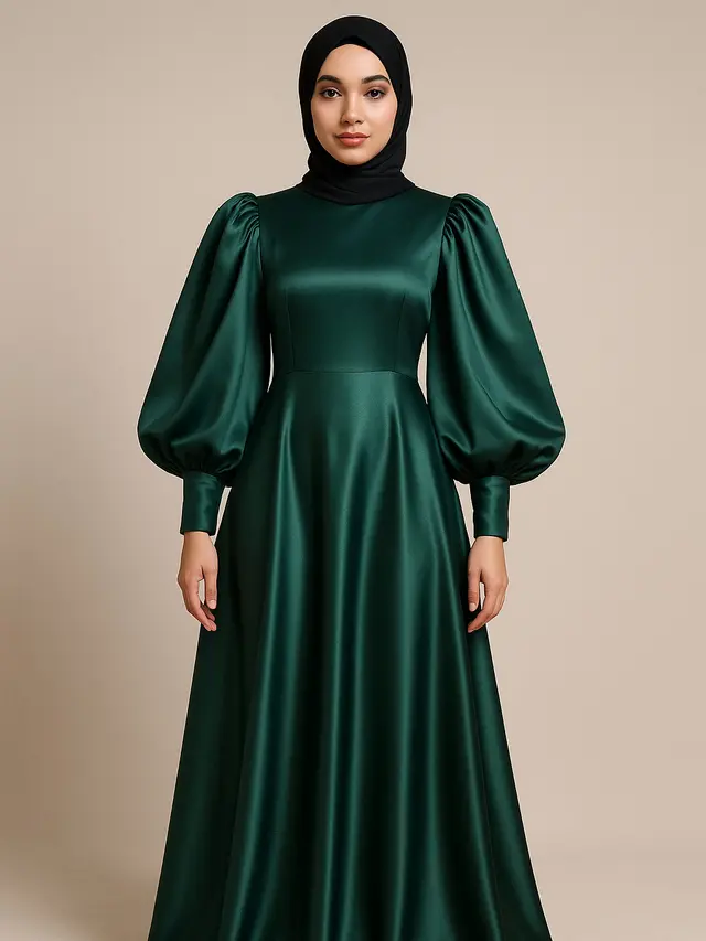 Model Long Dress Muslim Satin Silk yang Lagi Tren