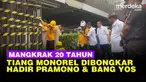 Gubernur dan Wakil Gubernur Jakarta Pramono Anung dan Rano Karno resmi mulai membongkar tiang monorel mangkrak di median Jalan HR Rasuna Said.