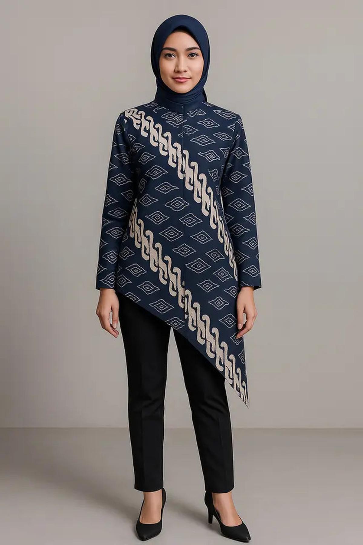7 Model Atasan Batik Wanita Blouse Asimetris, Bikin Gaya ke Kantor Makin Elegan