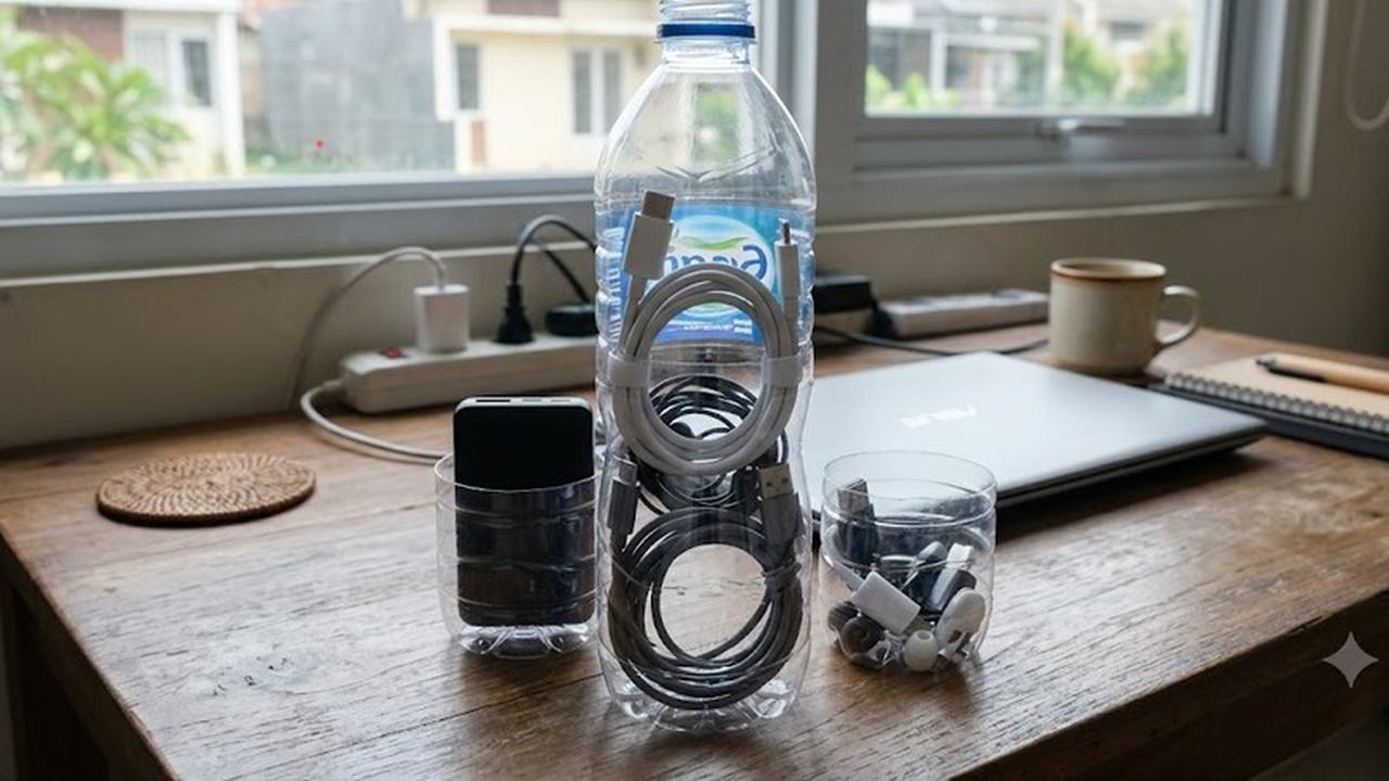 Trik Memanfaatkan Botol Plastik Bekas untuk Penyimpanan Rumah (AI Generated)