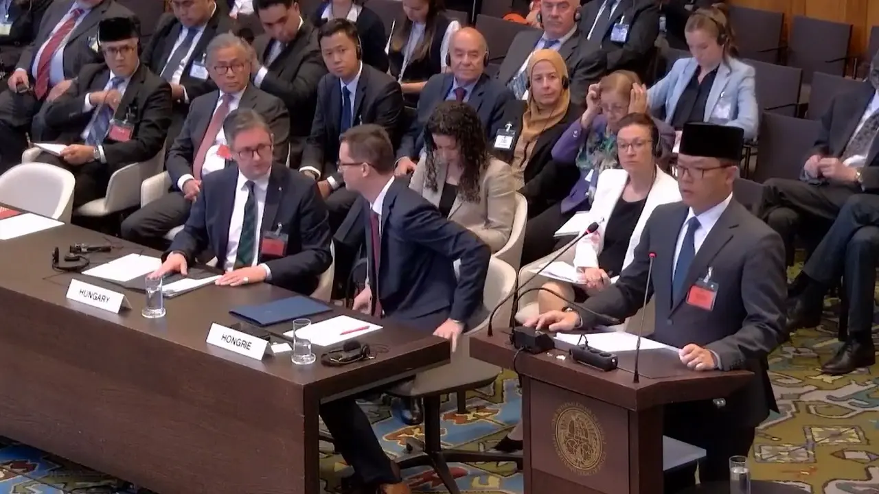 Menlu RI Sugiono menyampaikan oral statement di Mahkamah Internasional (ICJ), Den Haag, Rabu (30/4/2025).