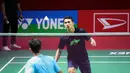 Pebulutangkis tunggal putra Indonesia, Jonatan Christie saat melakukan latihan menjelang Indonesia Masters 2023 yang berlangsung di Istora Senayan, Jakarta, Senin (23/01/2023). (Bola.com/Bagaskara Lazuardi)