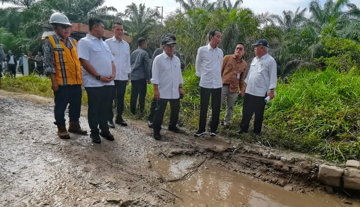 Kondisi jalan yang ditinjau Jokowi terlihat memang mengalami kerusakan parah. Mulai dari, jalan yang mengalami pengelupasan aspal hingga lubang berukuran besar serta kecil. (FOTO: Dok. Agus Suparto/Biro Pers Kepresidenan)