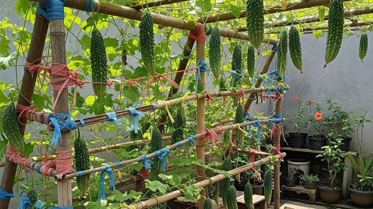Cara Membuat Rambatan Pare dari Bambu Bekas dan Rafia, Panen Optimal