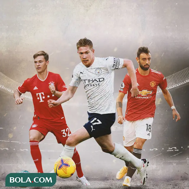 Ilustrasi - Joshua Kimmich, Kevin De Bruyne, Bruno Fernandes