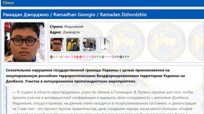 <p>Profil Giorgio Ramadhan di situs Myrotvoret yang sempat viral di akhir 2022. Dok: Situs resmi Myrotvorets</p>